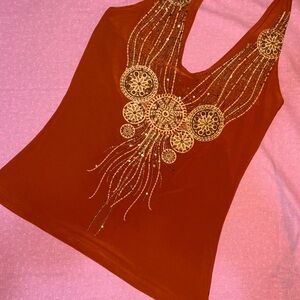 Embellished Rust Tank Top